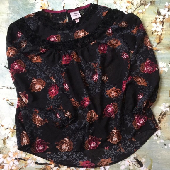 Knox Rose Black Lace Floral Boho Hi Low Bohemian Roses Blouse Top Women Size XS - Picture 7 of 13